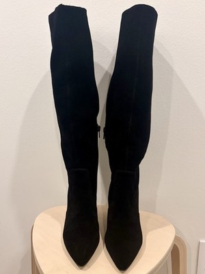 Steve Madden Knee High Skyline Boots Pointed Toe Black Suede Women Size 7 Heeled