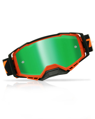 Motocross Brille TWO-X Atom Crossbrille orange FURY verspiegelt grün