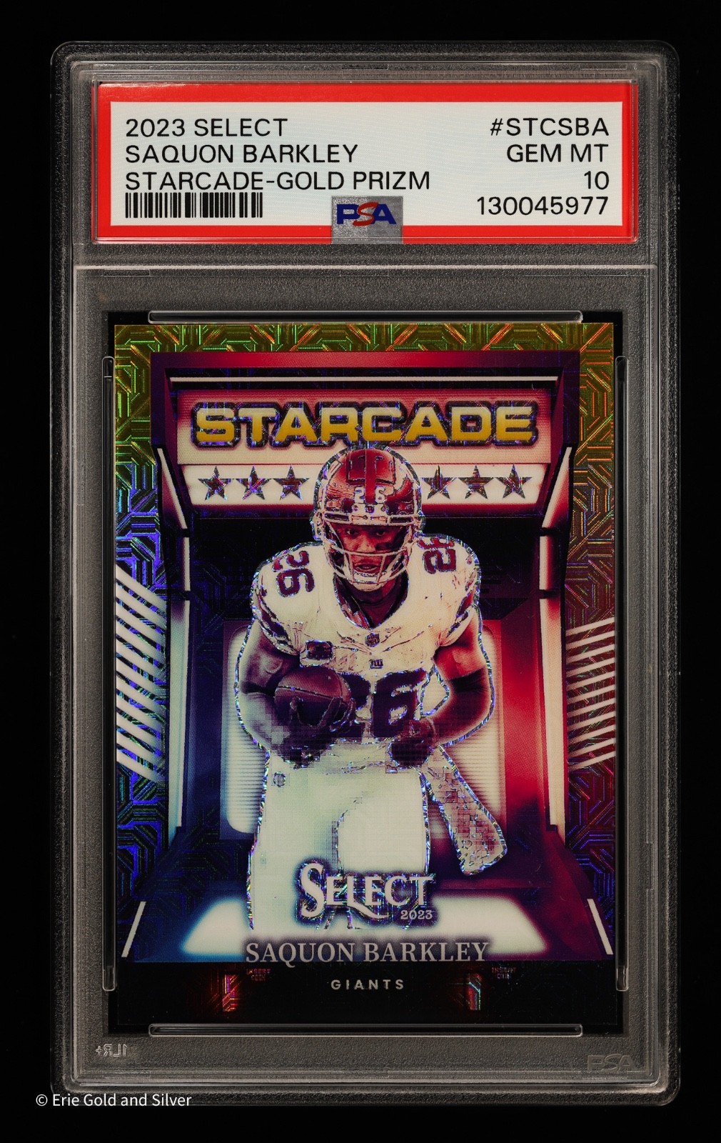 2023 Panini Select Saquon Barkley Starcade Gold Prizm #/10 PSA 10 - Giants
