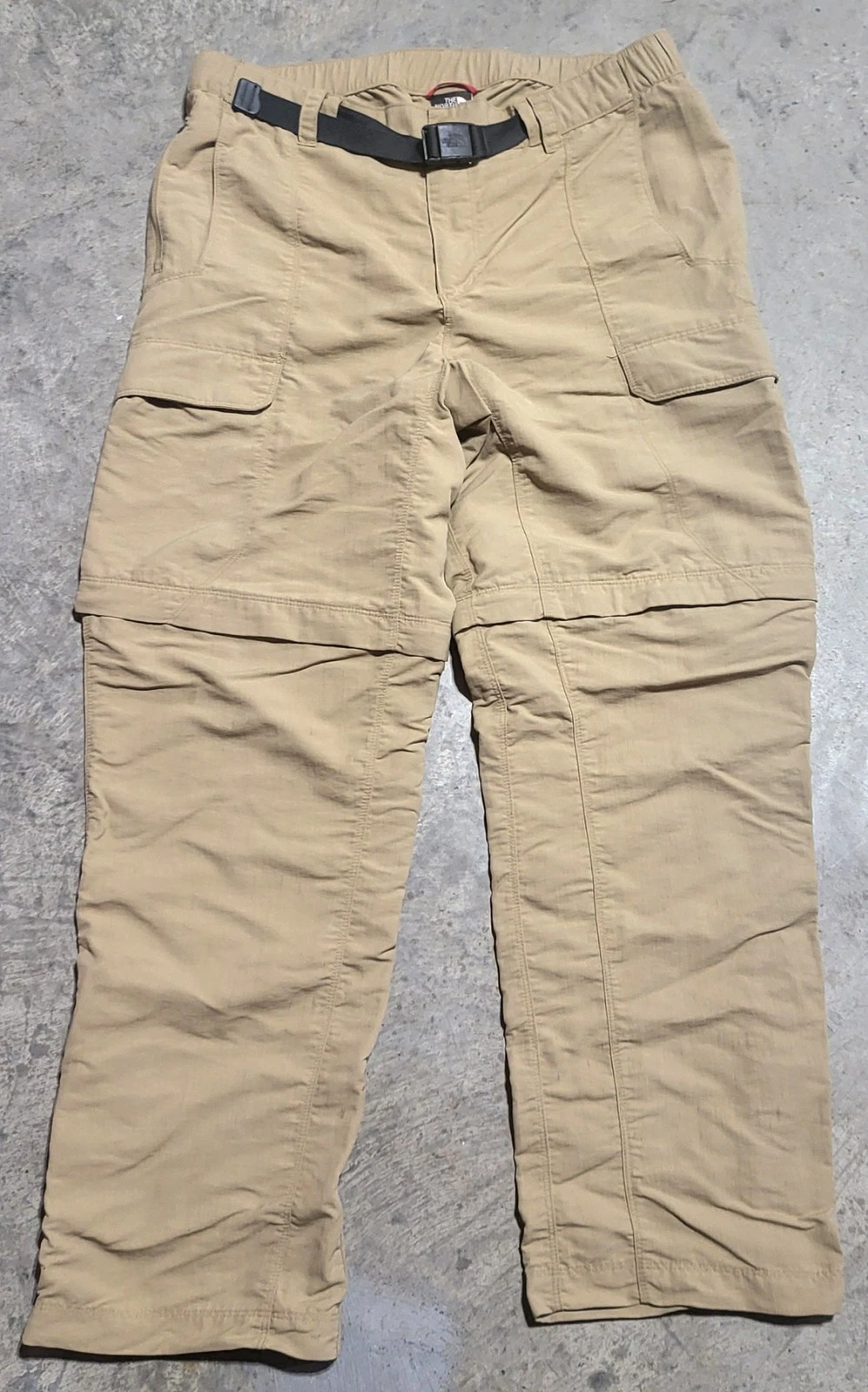 Mens The North Face Tan Convertible Hiking Pants Size Large Zip Off Nylon Belted