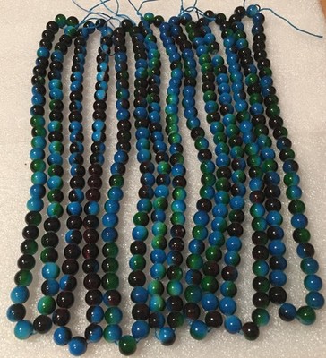 Beads Glass Round 7 Strands Blues Green Black 8/0 Jewelry Crafts