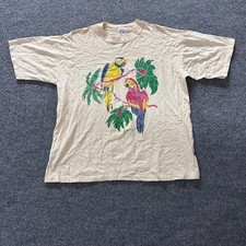 Jersey Creek T-shirt Mens Size XL Beige Cotton Parrot Graphic Vintage USA Made