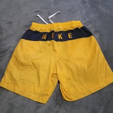 Vtg 90s Nike Yellow Embroidered Swoosh Sport Shorts Size Medium Elastic