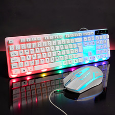 White UK Gaming Keyboard And Mouse Set USB Wired LED For PC Laptop PS4 PS5 Xbox