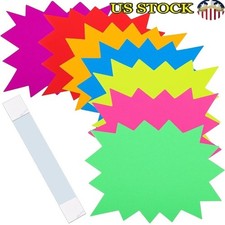 70PCS Bright Starburst Price Tags Neon Garage Sale Stickers W/ Transparent Cards