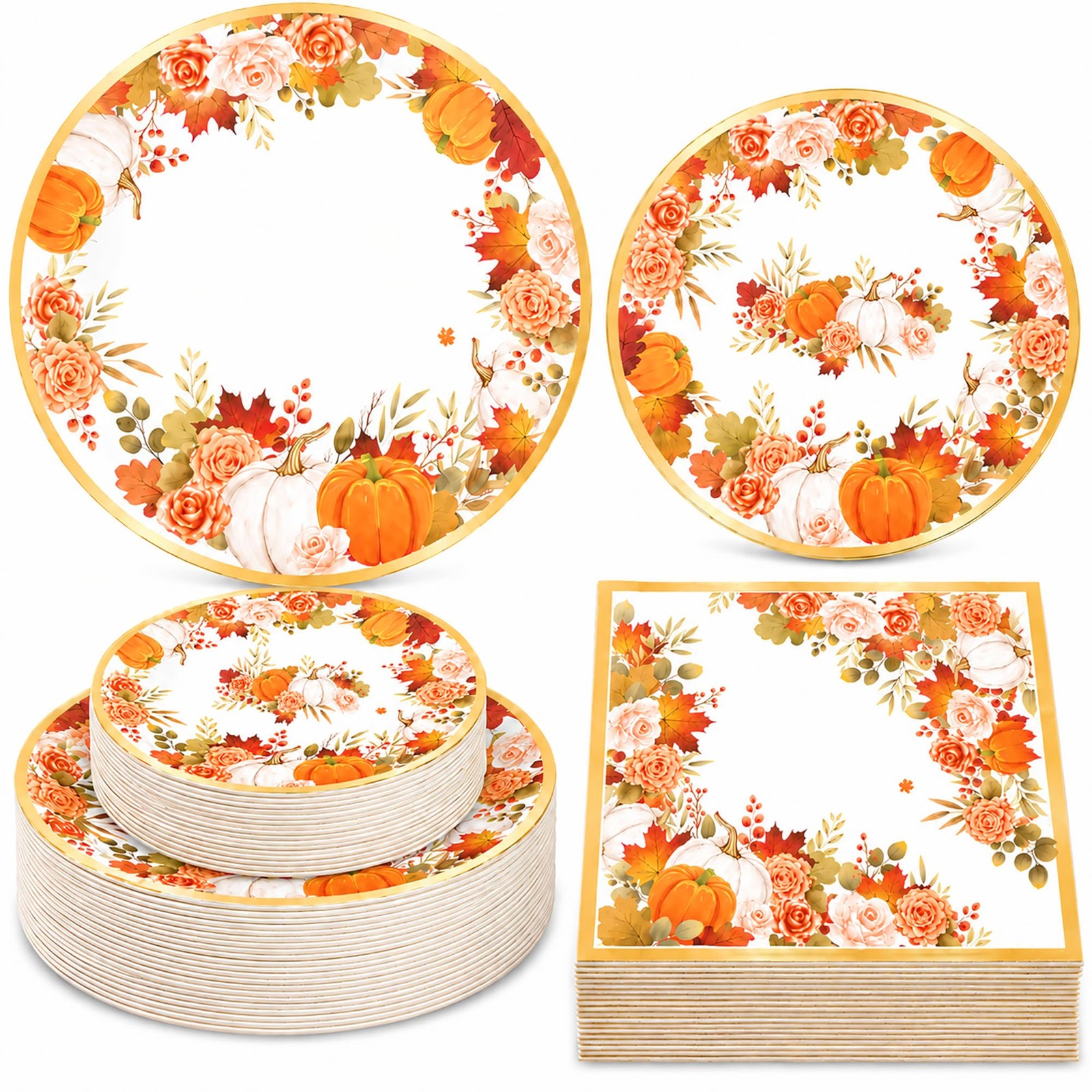 150Pcs Fall Paper large, Floral Plates and Napkins Party Supplies