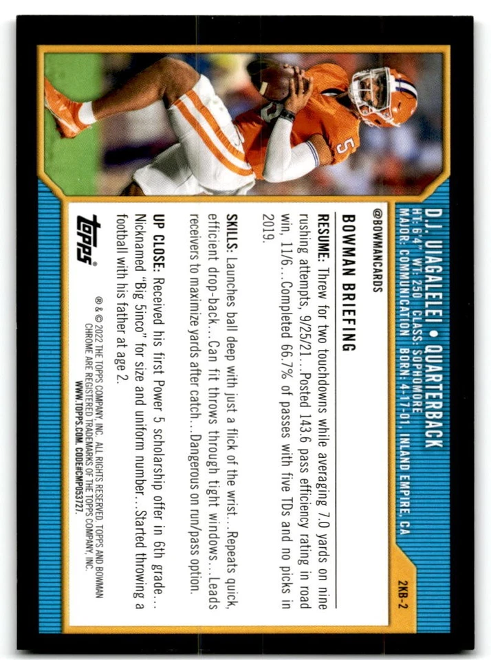 2022 2022 Bowman University #2KB-2 D.J. Uiagalelei 2000 Bowman - Image 2 of 2