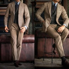Spring Autumn Men's Plaid Jacket Wedding Office Formal Suit Pant Regular Fit New