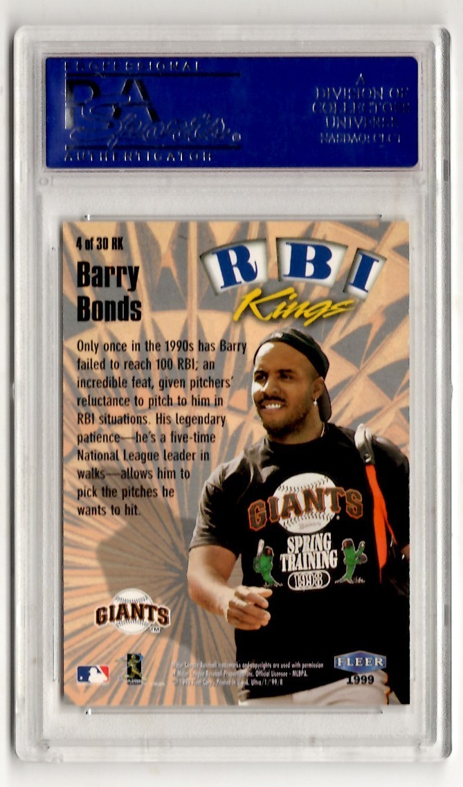 PSA 10 Barry Bonds 1999 Fleer Ultra R.B.I. Kings #4, Pop 1, San Francisco Giants view 2