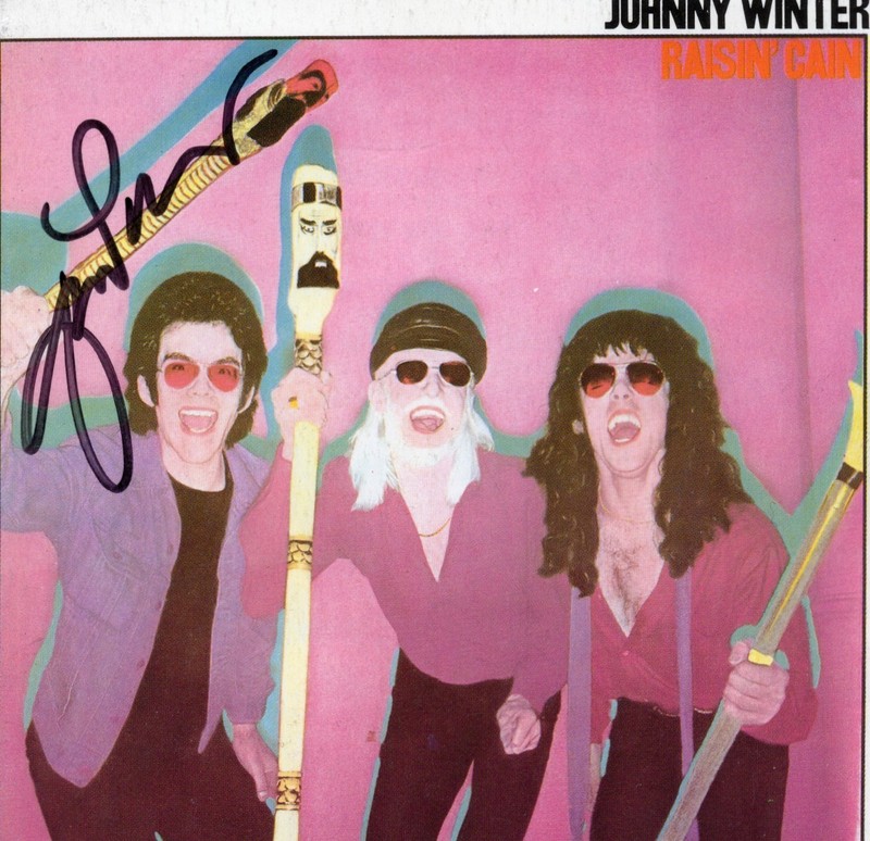 JOHNNY WINTER Raisin' Cain Autographed CD Cover & Ticket Stub