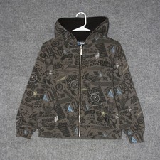 Quiksilver Casual Hoodie Kids 8 10 Gray Zip Up All Over Print Skater Style Y2K