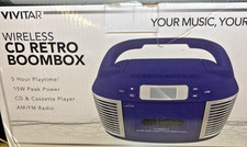 Vivitar Retro Boombox Blue CD Cassette Player Bluetooth AM FM Radio Bluetooth