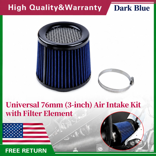 1X 3-inch Cold Air Intake Filter 76mm, High Performance Clamp-On Engine ...
