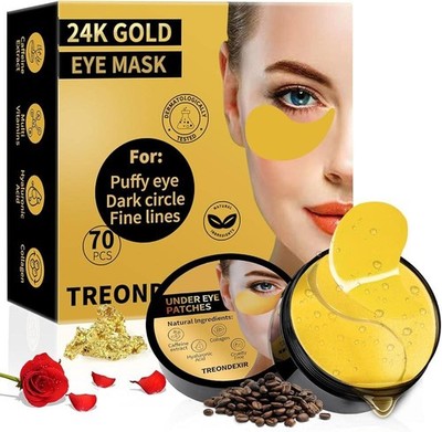 TREONDEXIR 24K Gold Eye Mask   Under Eye Patches (70 pcs)