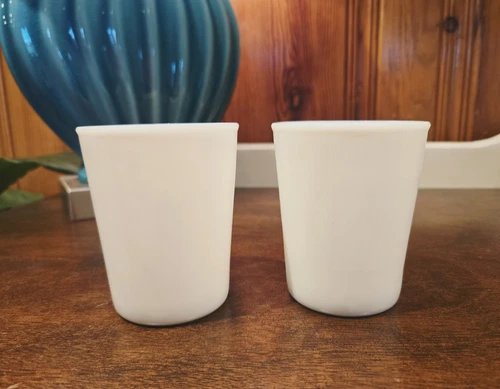 Set of 2 Vintage Hazel Atlas White Milk Glass Juice Tumblers Cups 3.5” Tall