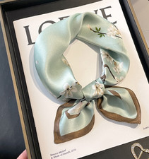 100 Mulberry Silk Neckerchief blossom Print Scarf Shawl 53X53cm Bandana wrap