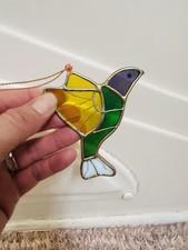 Handmade Stained Glass Hummingbird Bird Suncatcher Yellow Purple Green White