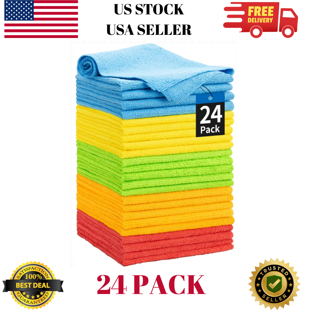 24 Pack 11.5x11.5 Microfiber Car Cleaning Towels Soft Absorbent Cloths
