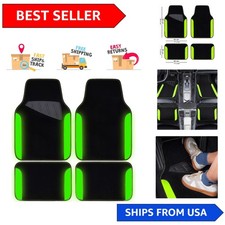 Fluorescent Waterproof Car Mats Set Of 4 - Stylish Black Green Universal Fit