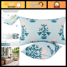 Floral Outdoor Lumbar Pillow Covers with Inserts, 12x20, Blue  Pink Decor