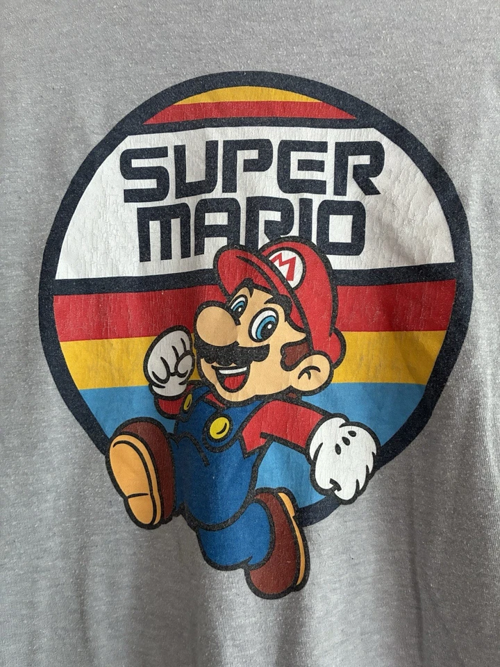 Super Mario Kids Boys Cotton Polyester Blend Ringer Short Sleeve Shirt Gray XL - Image 3 of 4