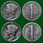 2 1944 Sliver Mercury Liberty Head Dimes Circulated Ungraded Fine Condition
