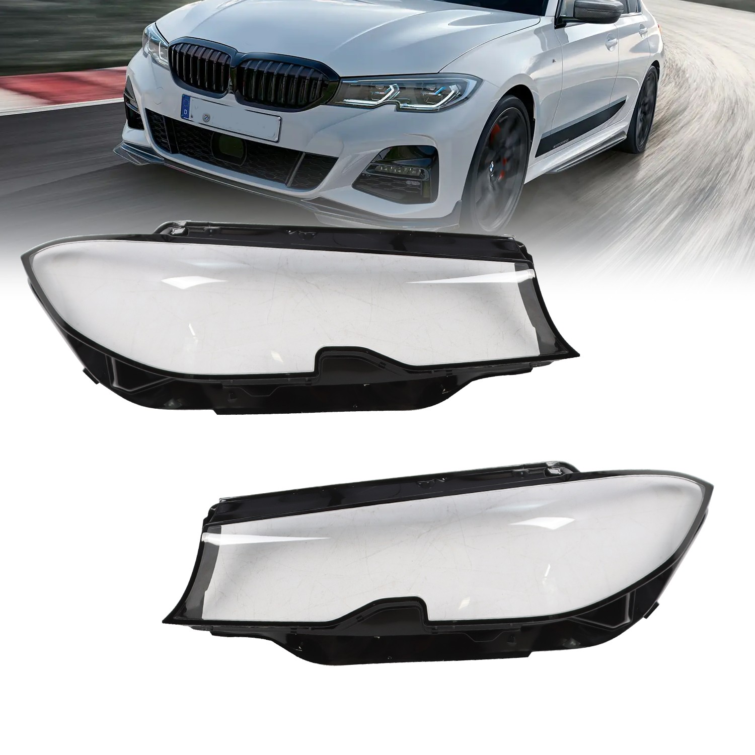 Pair Headlight Lens Cover Lamps Shell For 2019 2020 2021 BMW 3 Series G20 G21