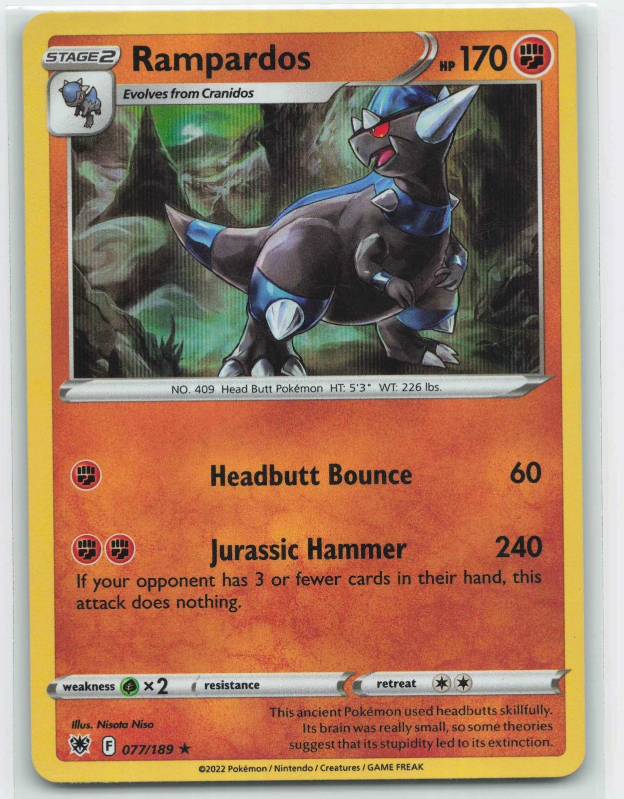 2022 Pokemon, Astral Radiance, #77/189 Rampardos, Holo Rare NM