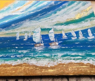 ORIGINAL Gemälde Meereslandschaft - ''Segeln Ruhe'' 30x20 Zoll/50x40cm