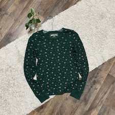 American Eagle Size Small Green Floral Crewneck Pullover Waffle Knit Thermal Top