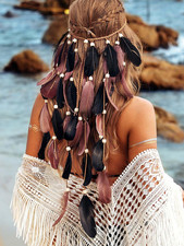 Boho Feather Headband Gypsy Headpiece Hippie Headbands Indian Hair