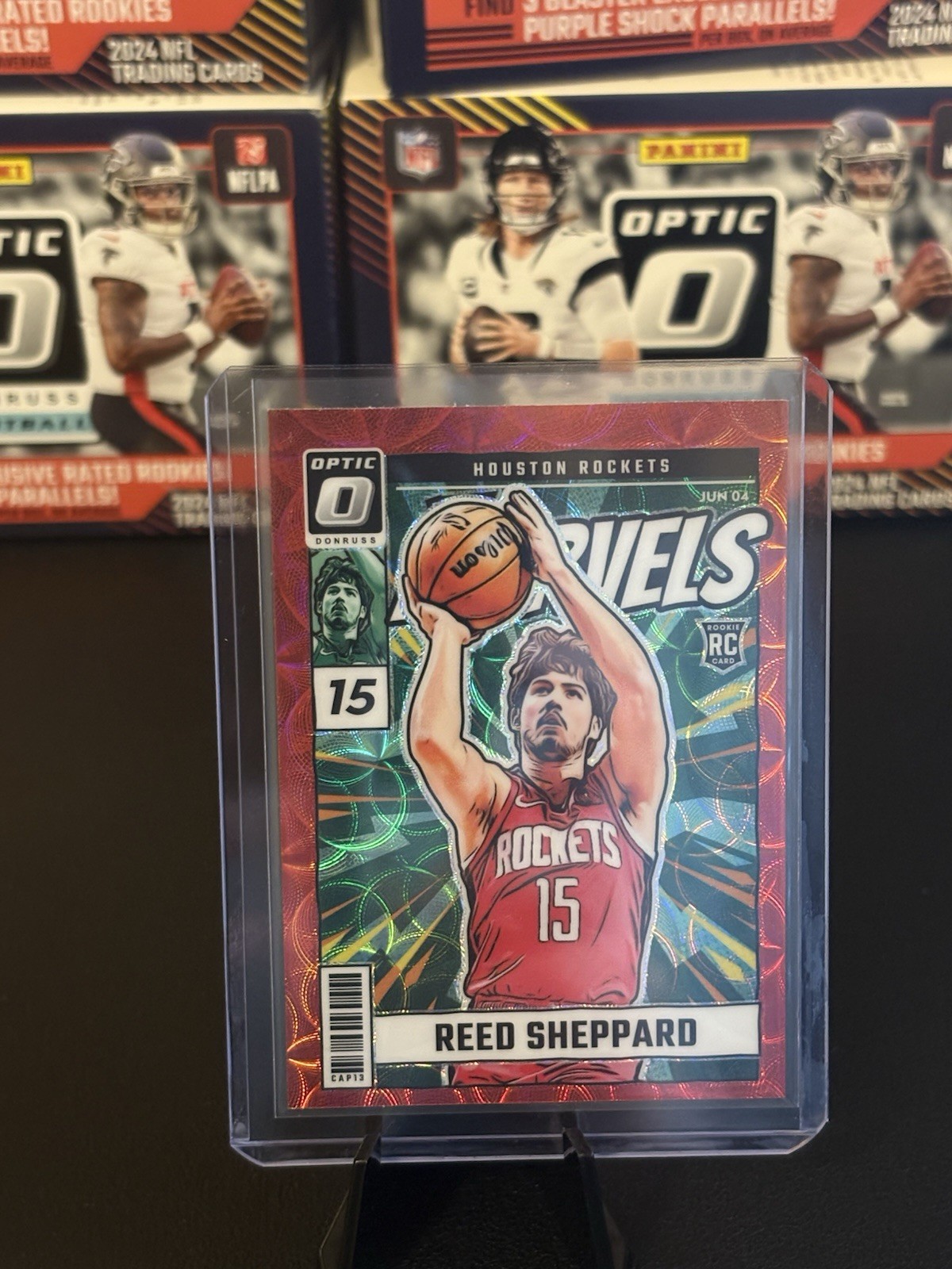 Reed Sheppard 2024-25 Donruss Optic International Red Net Marvels RC Color Match