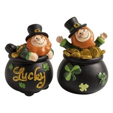 Bechivie 2 Pcs St Patricks Day Leprechaun Decorations, Resin 2pcs, Green-2 
