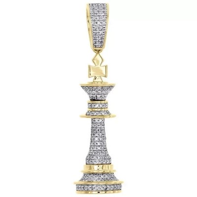 2.10Ct Men's Natural Moissanite King Chess Piece Pendant 14k Yellow Gold Plated