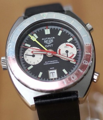 Heuer Autavia GMT 11630  Pepsi  Calibre 14   Reverse Panda   Vintage 1970s Chron