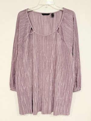 H by Halston Knit Plisse Shirt Plus Size 3X Mauve Accordion Texture Scoop Neck