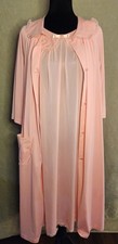 Vintage Shadowline Women's Medium Peach Nylon Pajama Nightgown Robe Set