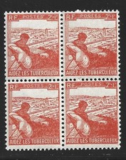 Bloc de 4 Timbres de France N° 736 / Au profit des Tuberculeux / 1945