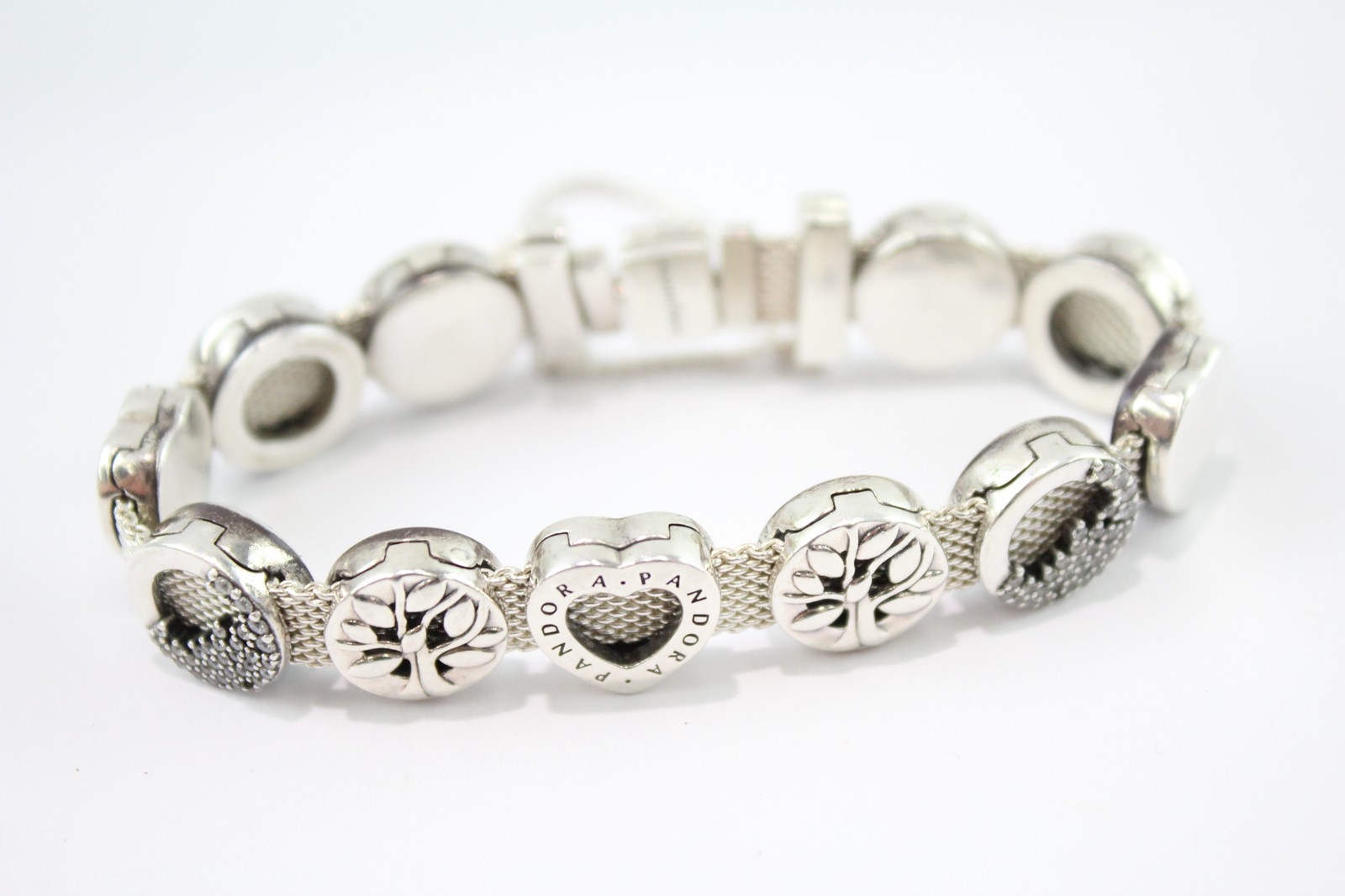 PandoraSterlingSilverReflexionsCharmBraceletw/CharmsHeartTree(40g)