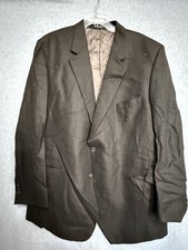 John Weitz Signature Blazer Sport Coat Mens 46 Brown Wool Tweed 2 Button HOLE