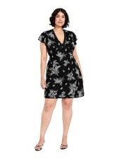 Old Navy Fit Flare Crepe Lace Trim Mini Dress Black White Floral Womens XL
