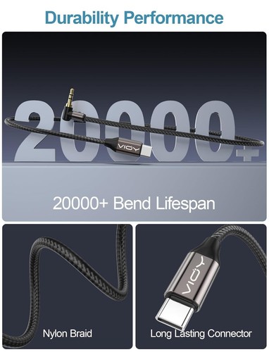 USB C to Aux 3.3 FT, Type C to 3.5Mm Male Aux Cord for Car 90 Degree, USB-C to H - Picture 6 of 7