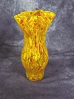Vintage Murano Style Italian Art Glass Vase 12" Orange Yellow Ruffled Rim MCM