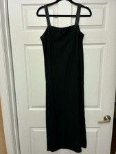 Vintage Black Slip Dress Size 12 Rayon Blend Spaghetti Strap Midi Sheath