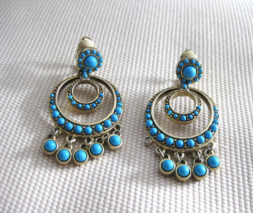 KJL - Kenneth Jay Lane Turquoise Color Chandelier Earrings – Clip-on - Image 2 of 4