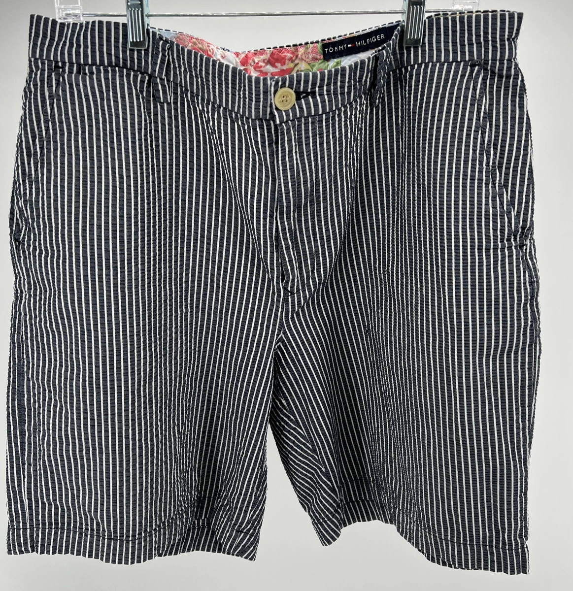 TOMMY HILFIGER Seersucker Stripe Shorts Blue/White Pockets Size 36 |