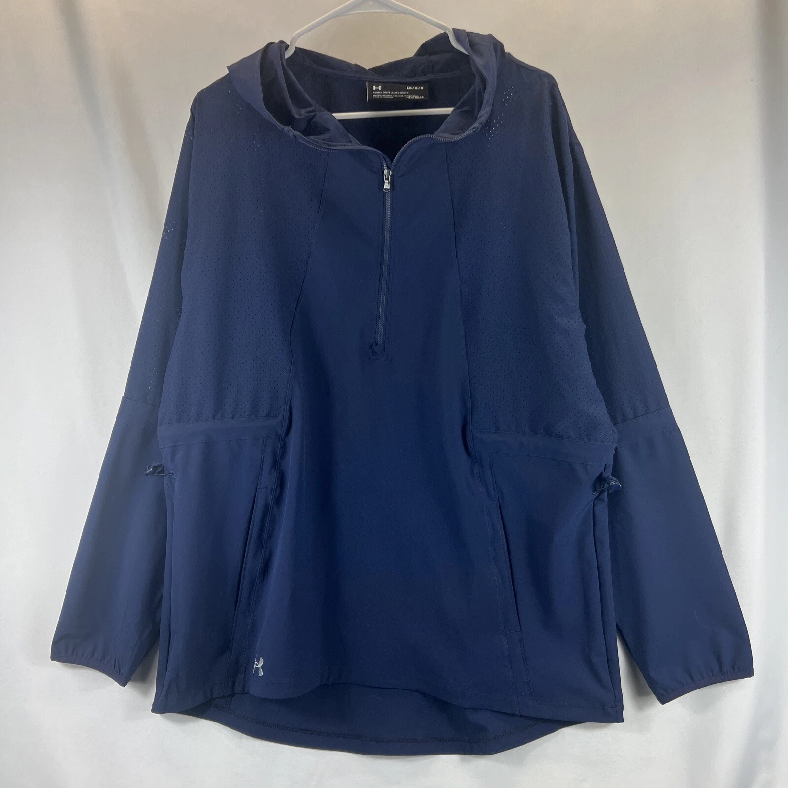 Under Armour Men's Navy Blue Lightweight 1/4 Zip Hooded Pullover Size Large