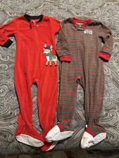 Lot of 2 - by Carter's Blanket Sleeper Fleece Footed Pajamas 24 Months Christmas
