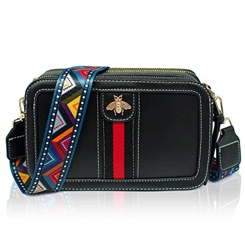 Designer Bee Crossbody Purse for Women PU Leather Shoulder Handbag Camera Clutch