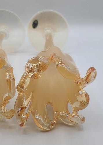 New Murano Art Glass Italy Candle Holder Amber Gold Set of 2 Read Description - Picture 4 of 7